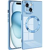 PSIOXY Magnetic for iPhone 15 Plus Case Compatible with Magsafe, Scartchproof Plated Soft TPU with Full-Covered Lens Support Magnetic Wireless Charging Phone Case for iPhone 15 Plus Blue