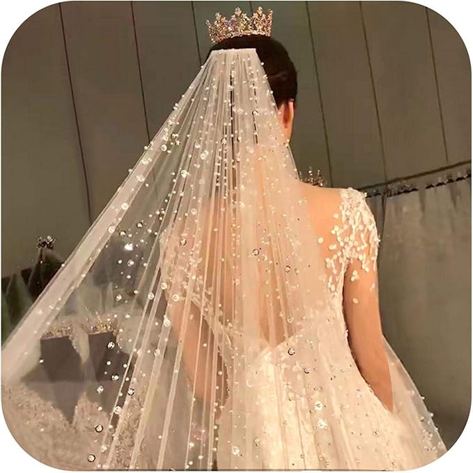 Bling Bling Rhinestone Long Bridal Veil Wedding Veil Medium Hair Cathedral Veils with Luxury