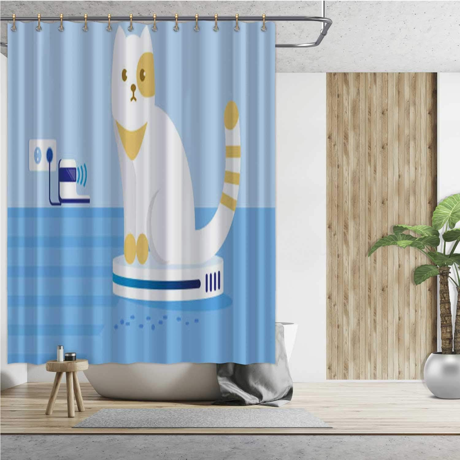 ALUONI Cat Driving or Riding Automatic Cleaner in Room.- Illustration Gulf Coast States,Waterproof Shower Curtain Hoover - Alabama with Hooks 72x96inch