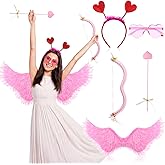 Coume Valentine Cupid Costume Accessories Set for Women Kid Angel Outfits Bow Arrow Heart Headwear Sunglasses Feather Wings