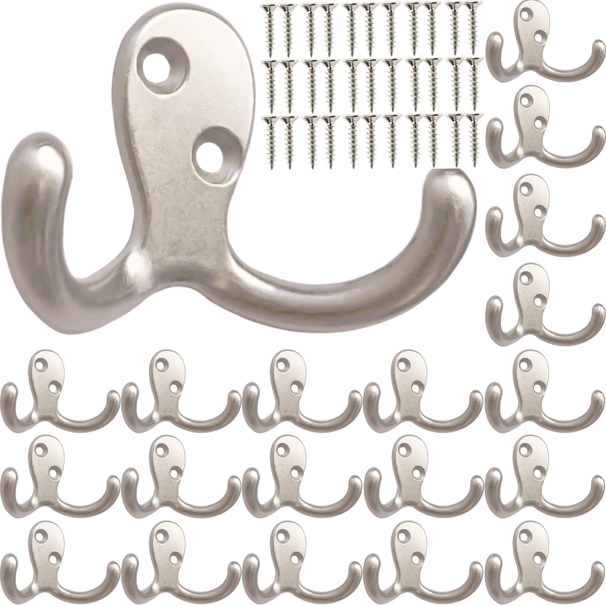 MsBong 20 Pcs Coat Hooks Hardware Wall Hooks Heavy Duty Hooks for Hanging Coats Double No Rust Hook Wall Mounted for Key, Towel, Bags, Cup, Hat