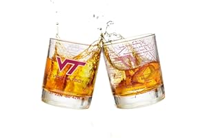 GREENLINE GOODS University Virginia Tech Whiskey Glass Set (2 Low Ball Glasses) - Contains Full Color Hokie Bird Logo & Campus Map - Virginia Tech Gift Idea for College Grads & Alumni - Glassware