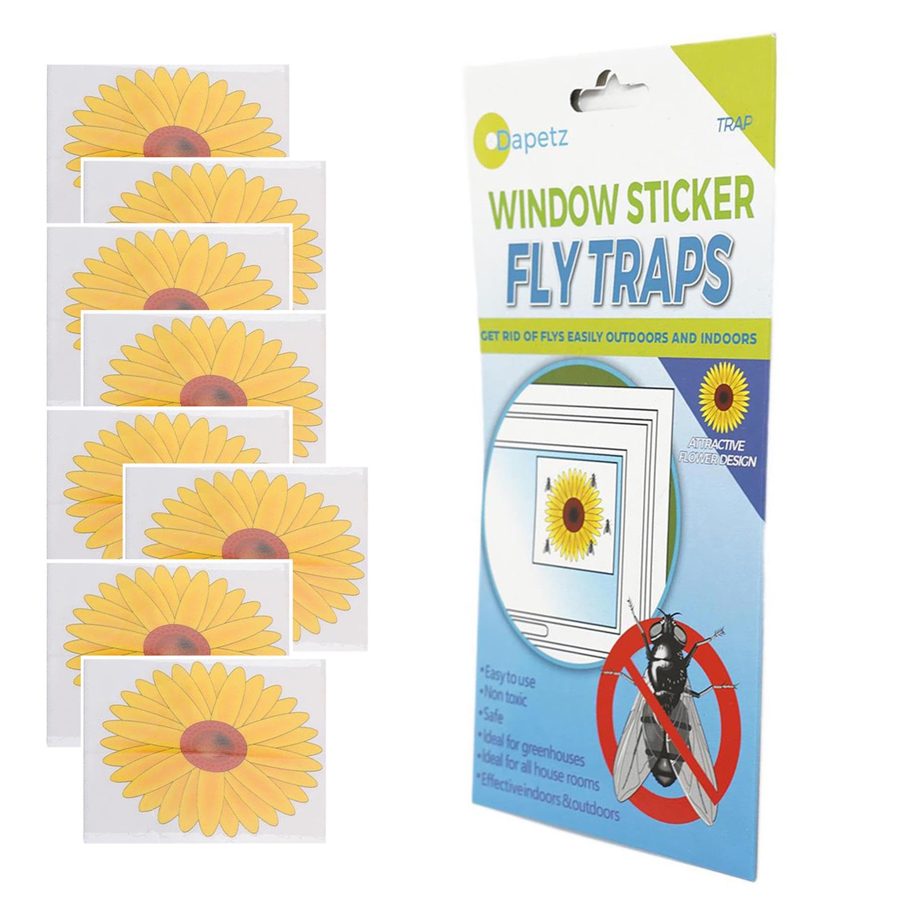 Dapetz ® 16PCS Window Fly Traps, Sunflower Style Stickers, Flies & Bug Window Fly Trap Stickers Catcher For Indoor Insect Flies Wasp Pest Killer - 4 Packs x 4 Traps Each Package