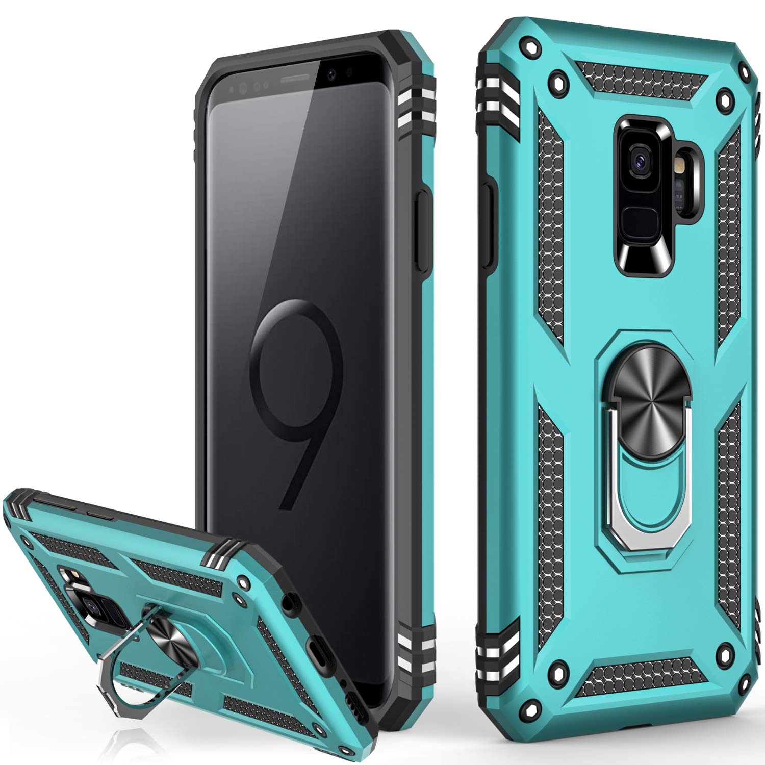 Photo 1 of LUMARKE for Galaxy S9 Case,Pass 16ft. Drop Tested with Magnetic Ring Kickstand Compatible with Car Mount Holder,Military Grade Protective Phone Cover Teal