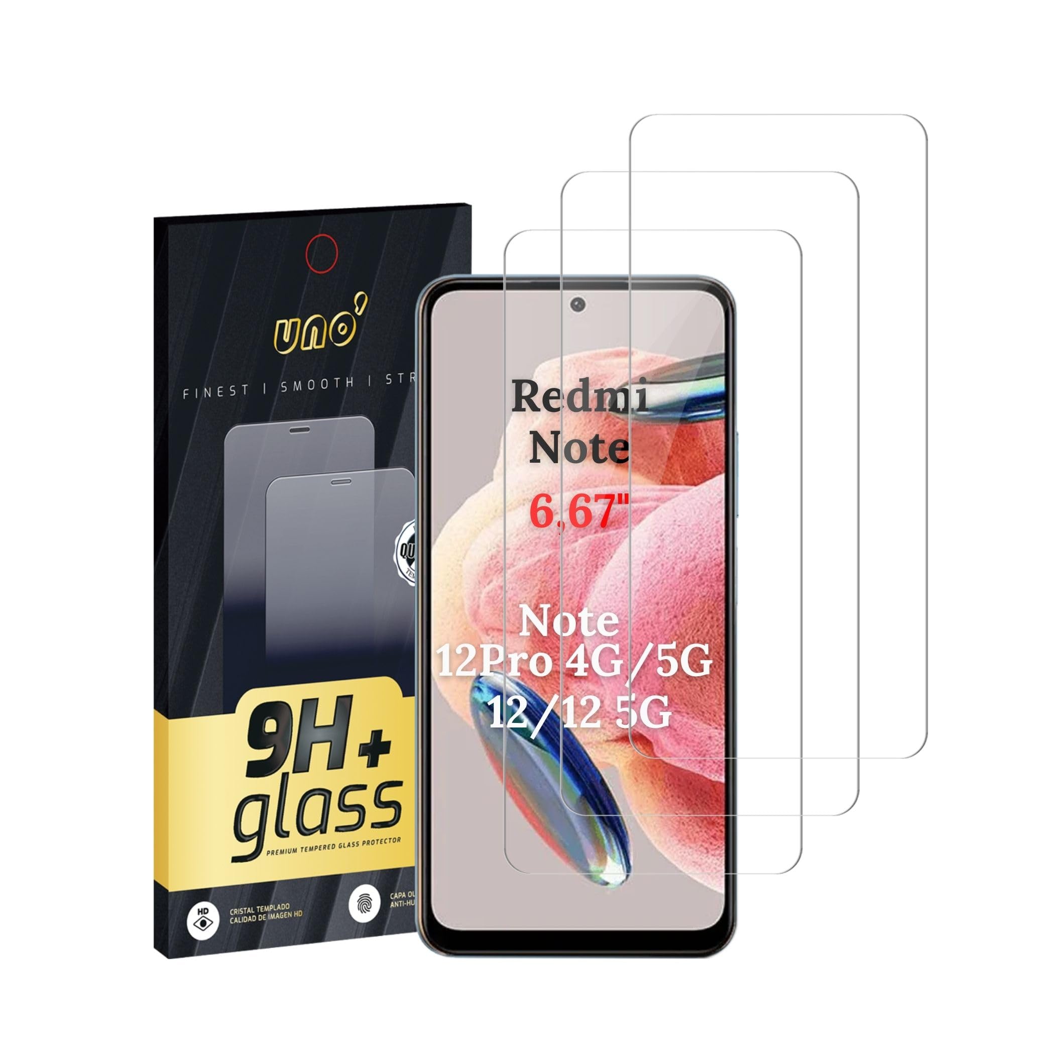 UNO' 3Ud Screen Protector (6.79 Inch) for Xiaomi Redmi Note 12 5G/ Note 12 / Note 12 Pro 5G/Note 12 Pro 4G, 9H Tempered