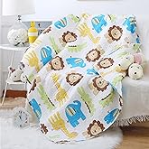 Abreeze Cute Lion Nursery Bed Blanket - Elephant Giraffe Coverlet Quilt Bedspread Throw for Boys - Cotton Crib Comforter Soft Toddler Blanket 43" X 51"