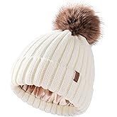 FURTALK Toddler Beanie Satin Lined Baby Boys Girls Winter Hats Pom Pom Beanies for Kids