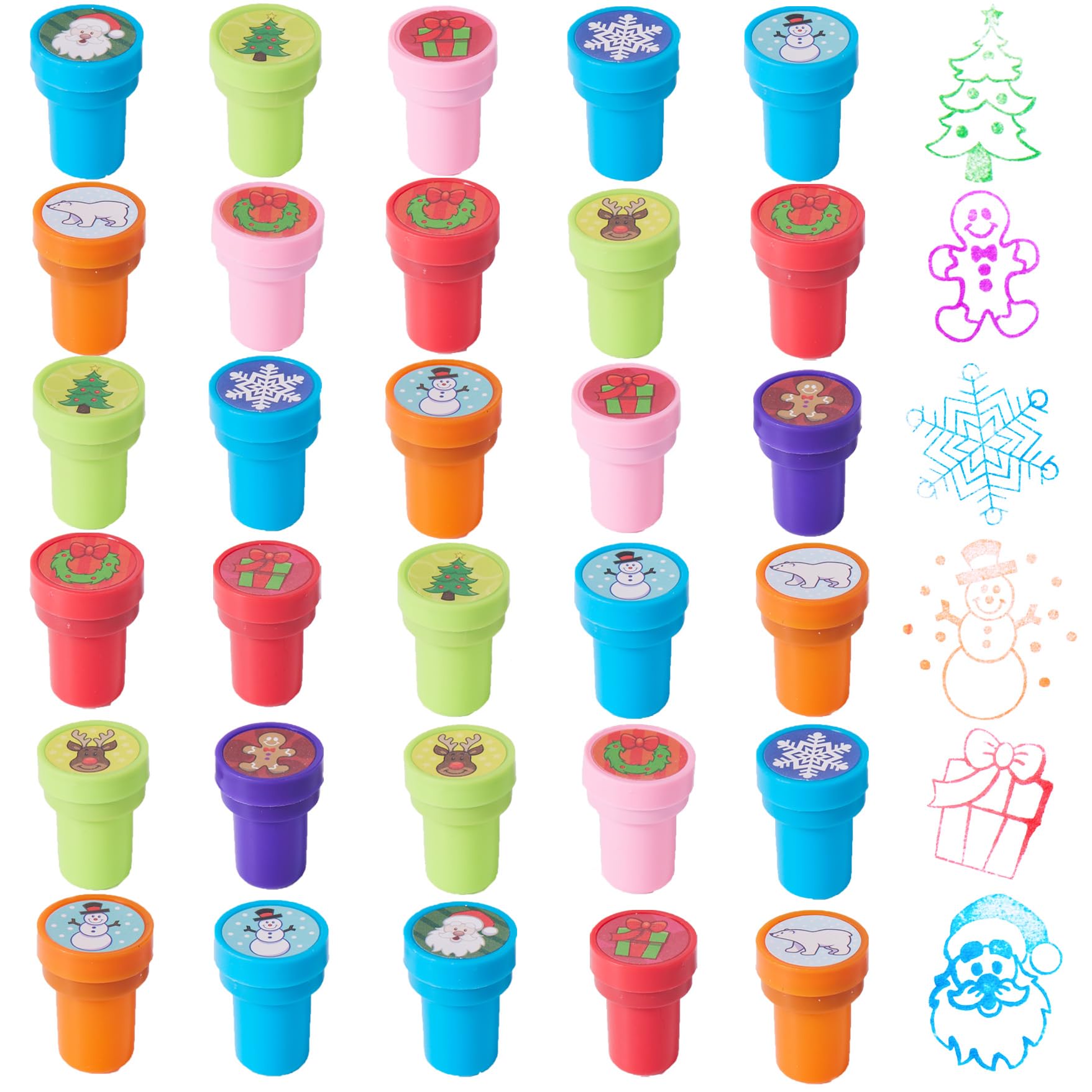 The Twiddlers - 36 Christmas Self-Ink Stamps Assorted Festive Cute Colour Designs for Kids Xmas Party Gift Bag Stocking Cracker Fillers - Arts and Crafts DIY Decorations Stamper