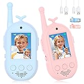 Video Walkie Talkies for Kids, 2 Pack Kids Walkie Talkies Rechargeable, Voice Changer & Sticker Effect,Long Range Toys for Family Games, Outdoor Camping, Gifts for Boys and Girls Ages 3-12