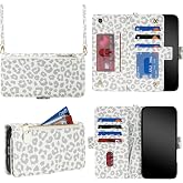 Jaorty for iPhone 17 Case Wallet Purse with Long Strap,6.3" White Leopard | Purse,Crossbody Strap, Shoulder Necklace Lanyard,flip Cover, PU Leather,for Women Men,Zipper Pocket,Kickstand,Card Holder
