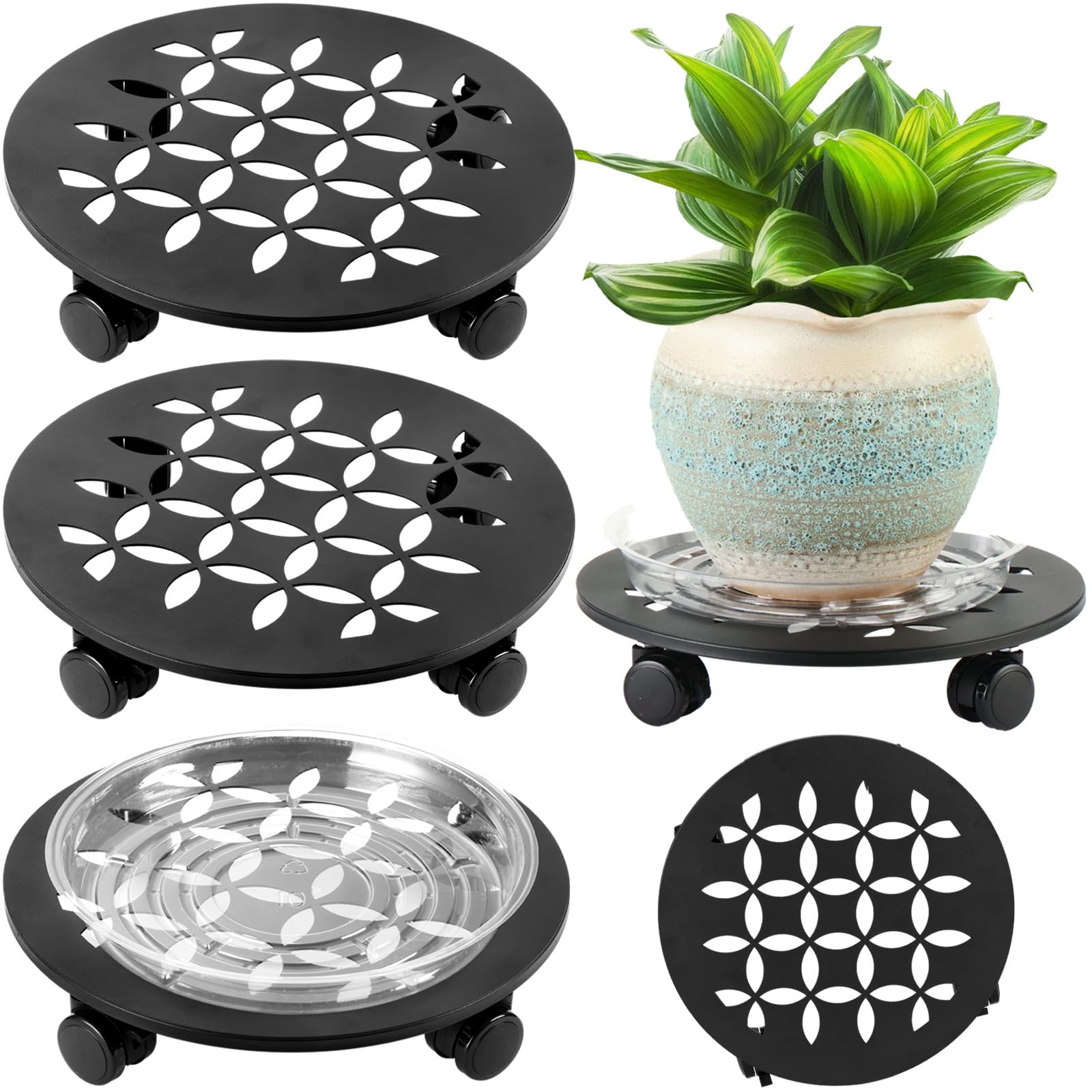 Photo 1 of DEELF OUTLET 3 Packs 13.5" Large Metal Plant Caddy with Wheels Heavy-duty Plant Dolly Pot Mover Rollers Rolling Plant Stands Indoor Outdoor Wheeled Plant Holder Coaster Trolley, Black