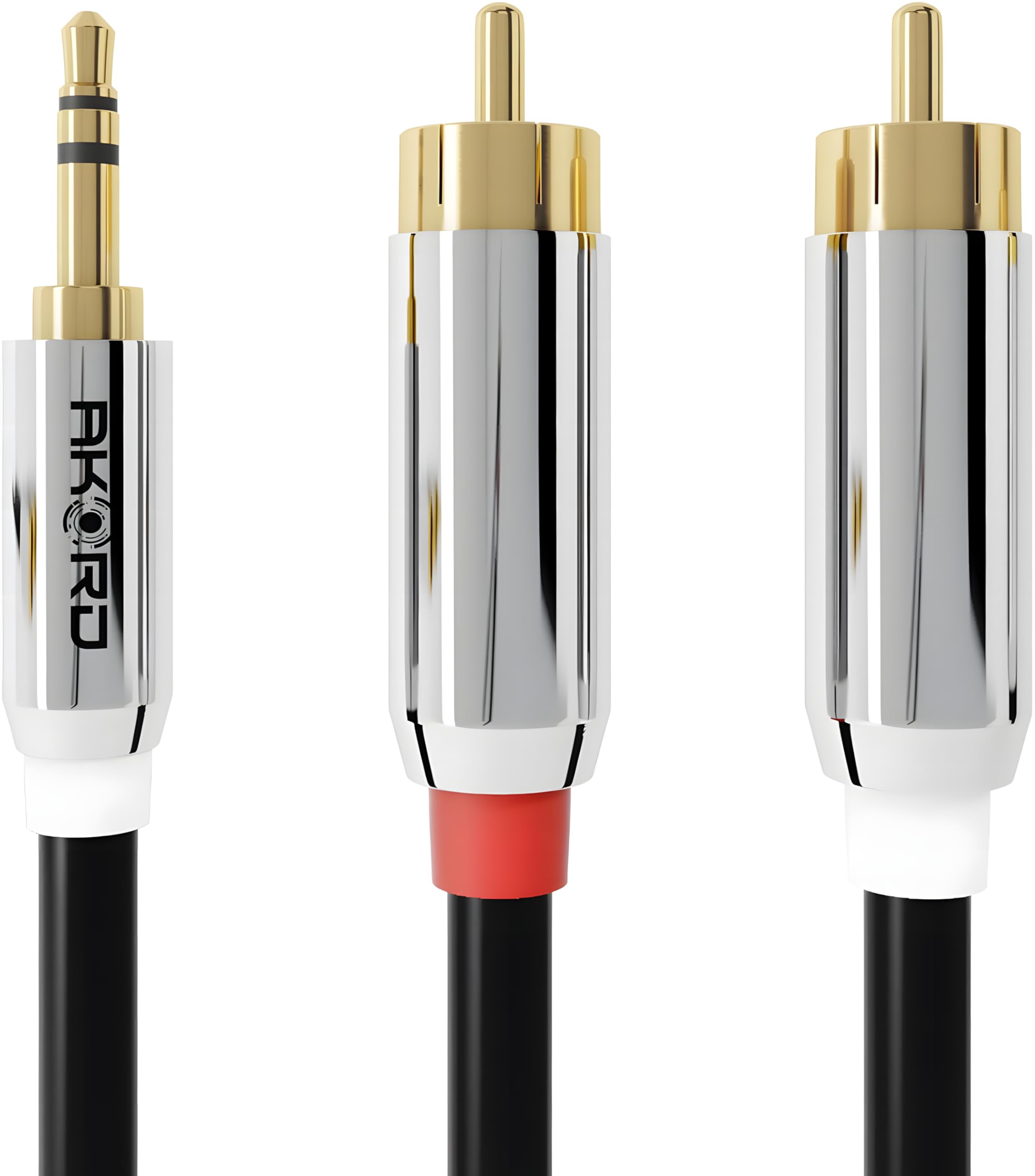 AKORD Stereo 3.5mm Jack Plug to TWIN 2 x RCA PHONO Audio Lead GOLD CABLE (1 Metre)