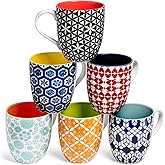 Annovero Large Coffee Mug Set of 6 - Porcelain Cups for Women or Men - Microwave & Dishwasher Safe, Chip Resistant, Zero Lead & Cadmium, for Tea, Cocoa, or Hot Chocolate, 16 Fluid Ounce Capacity