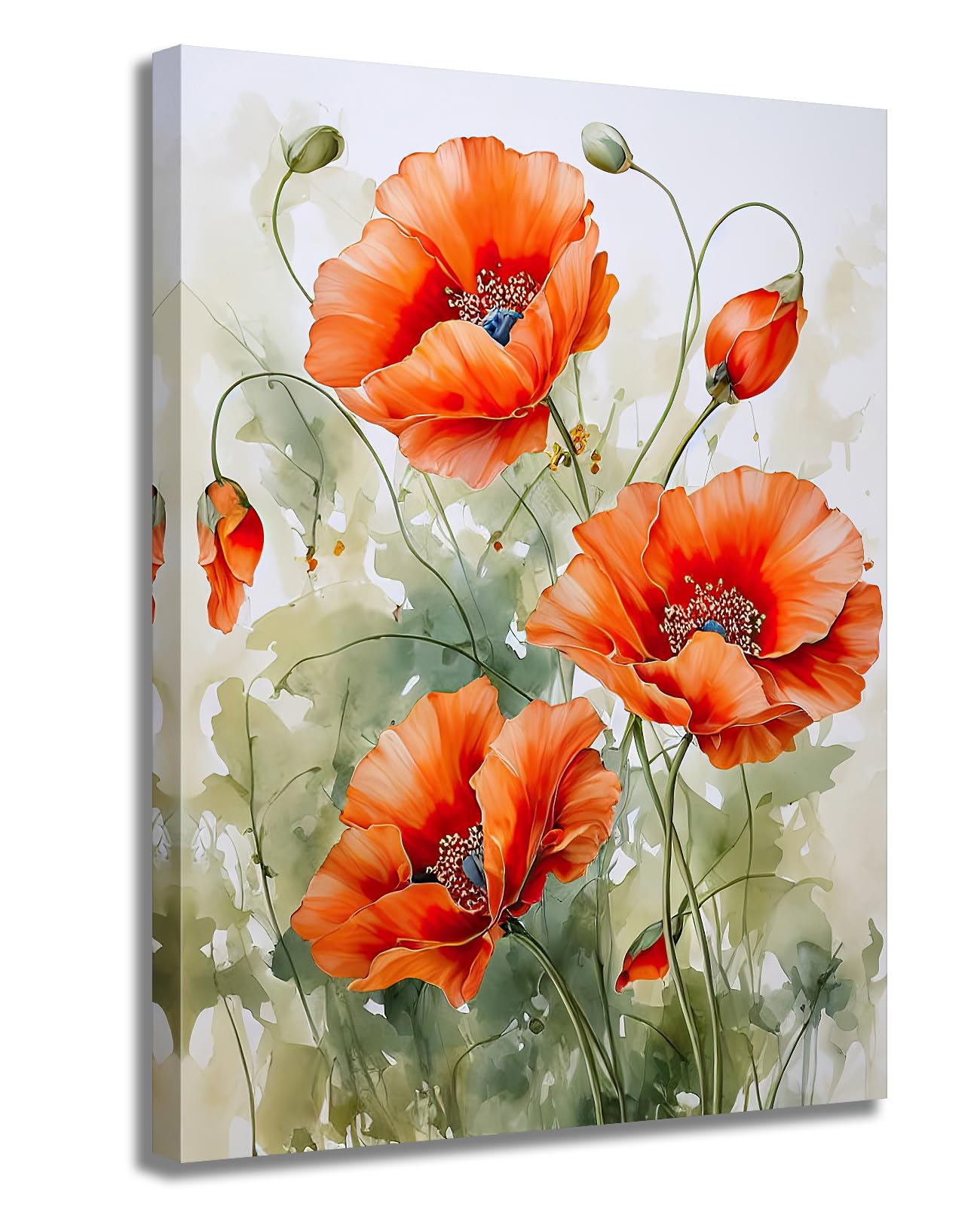 Poppies Flower Wall Art Bathroom Wall Decor Colorful Poppy Painting Print Pictures Floral Artwork For Living Room Bedroom Dinning Room Home Decoration,Framed