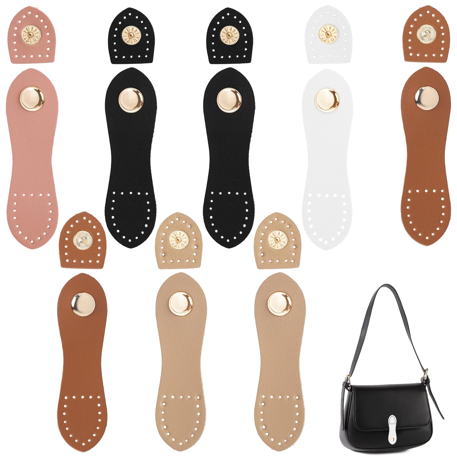 Nogeqi 8 Sets Sew On Leather Purse Clasp DIY Craft Leather Snap Buckles Sewing Accessories PU Leather Snaps and Fasteners Kit for Wallet Shoulder Bag Handbag Purse Bag Making Supplies(5 Colors)