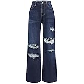 CIDER Women’s Ripped Jeans High Waisted Distressed Baggy Straight Wide Leg Pants
