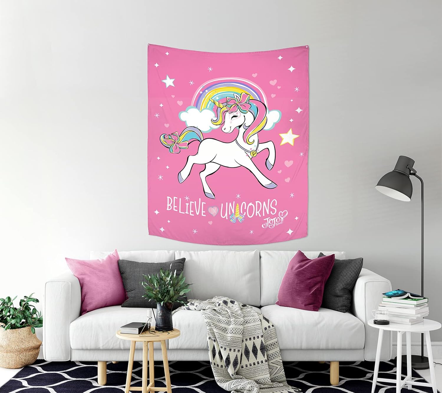 Tapestries - Jay Franco Nickelodeon JoJo Siwa Believe in Unicorns Tapestry – 50 x 60 Inch Wall Hanging – Kids Room Décor (Official Nickelodeon Product)