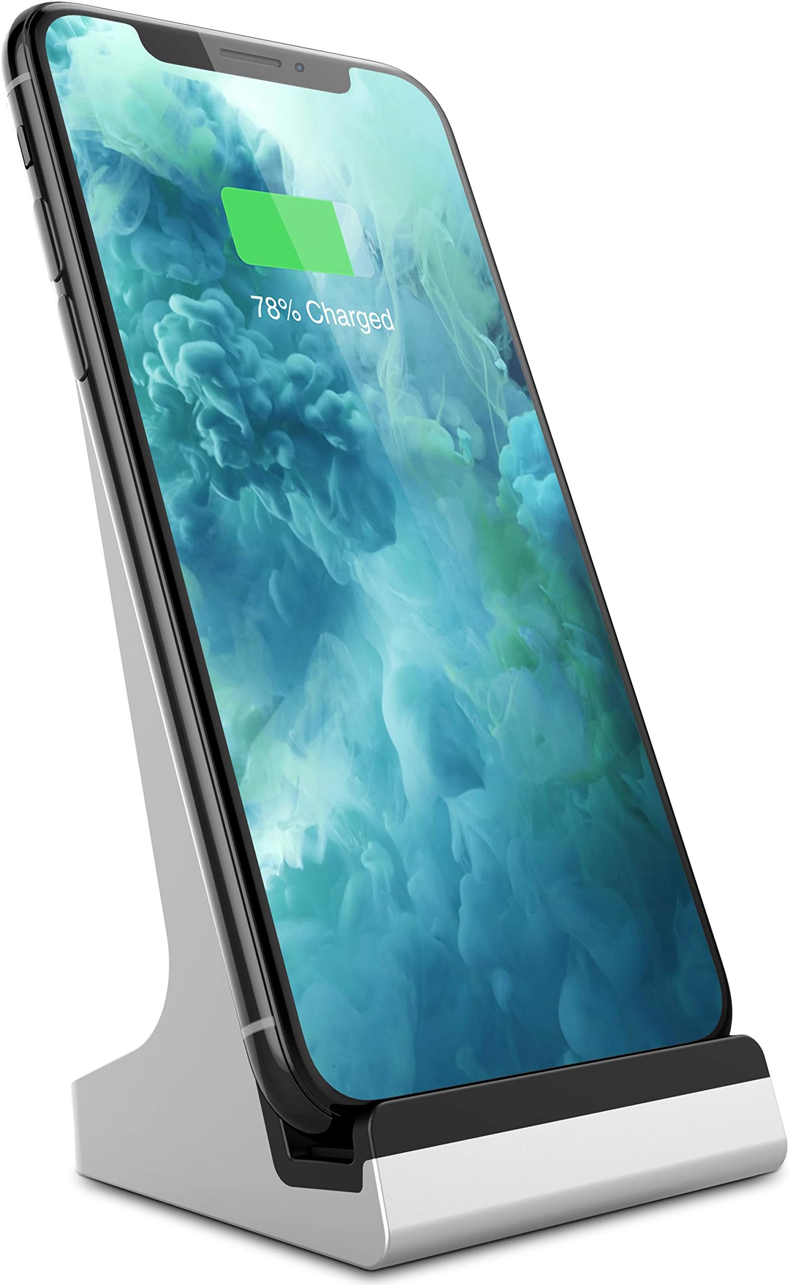Bestand 2-coil QI Wireless Charging Dock Charger Stand for iPhone 8/X/8 Plus and All Qi-Enabled Phones, Silver