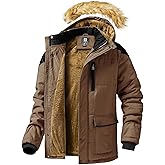 Junggley Men's Winter Jacket Mountain Windproof Hiking Hooded Warm Snow Coat Multi Pockets