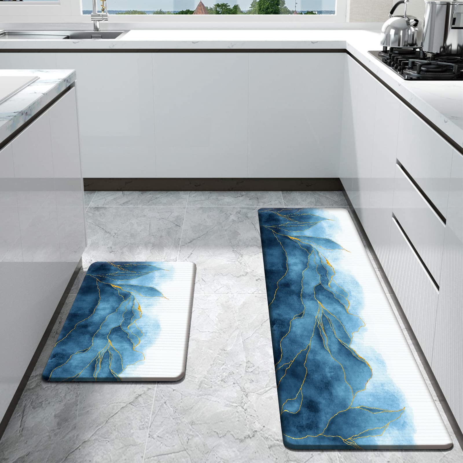 Photo 1 of (used)(see all images) Bulijojo Anti Fatigue Kitchen Floor Mats Set of 2 Waterproof Kitchen Sink Runner Rug Standing