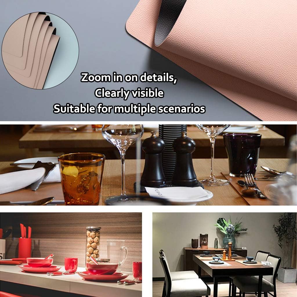 JDkilp Placemats And Coaster Sets 6, Waterproof Non-Slip Place Mats Set Of 6 And Double Thickened Dining Table Mats, Washable Leather Coasters and Placemats for Dining Table (Pink dark gray) - Image 3