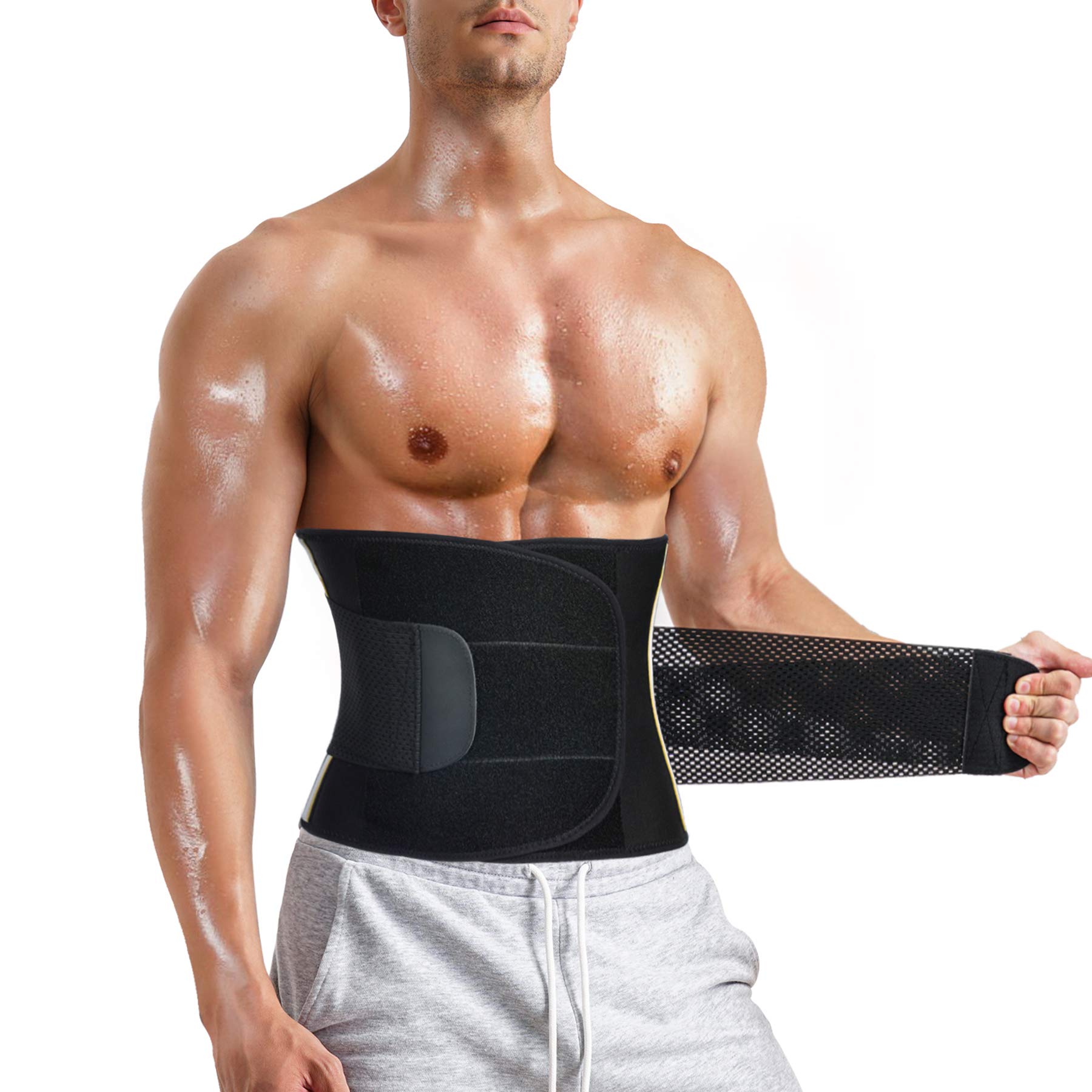 Bingrong Neoprene Sauna Suit Waist Trainers for Men Corset Belt Sweat Belt Waist Trimmer Black