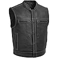 First Mfg Co Lowrider Mens Motorcycle Biker Riding Armor Club Style Black Leather, Twill, Moto Mesh, Perforated Vest