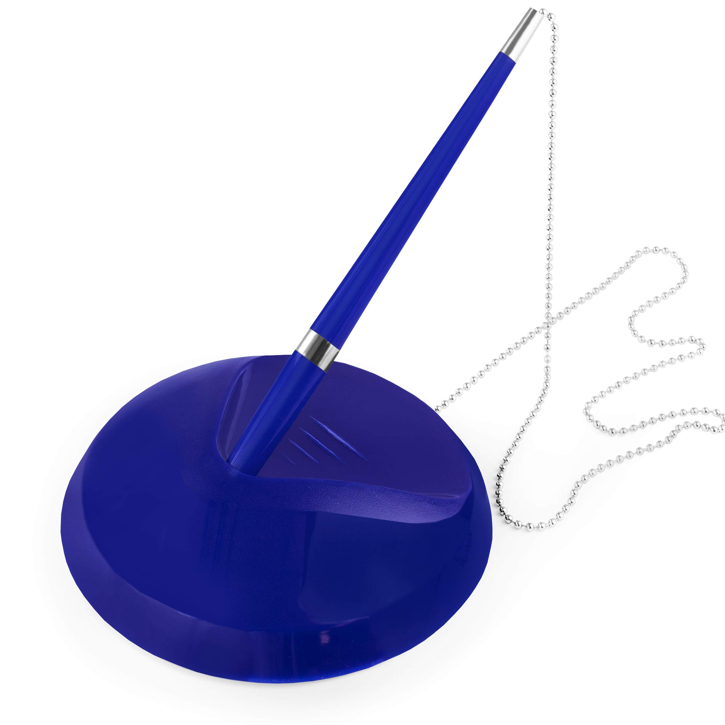 OMG Reception Pen with Chain and Base - 0.7mm Nib - Blue Barrel - Black Ink + Refill - Single Pen