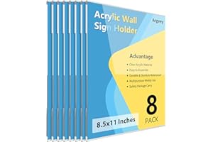 ARGVEY 8 Pack Acrylic Sign Holder, 8.5 X 11 inch Wall Mount Clear Plastic Paper Sign Display with 3M Tape, Photo Advertising Menu Flyer Display in Home Office, Restaurant, Hotel, and Store