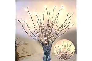 DK177 2 Pack Led Branch Light Battery Operated Lighted Branch Vase Filler Willow Tree Artificial Little Twig Power Brown 30 Inch 20 LED for Home Outdoor Indoor Romantic Decoration, White Light