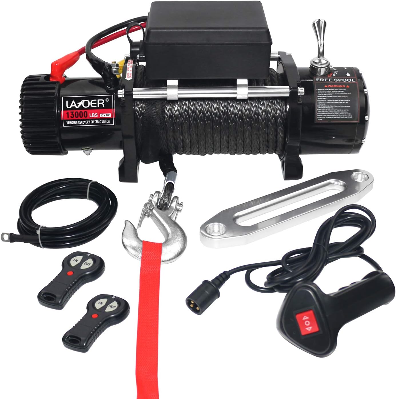 LAYOER 13000 lb. Load Capacity Electirc Winch Synthetic Rope 2 Wireless Remote