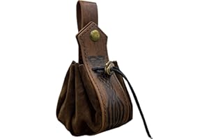 HiiFeuer Medieval Faux Leather Drawstring Pouch, Retro Nordic Portable Coin Purse, Vintage Belt Pouch Dice Bag For LARP Ren Faire (Brown C)
