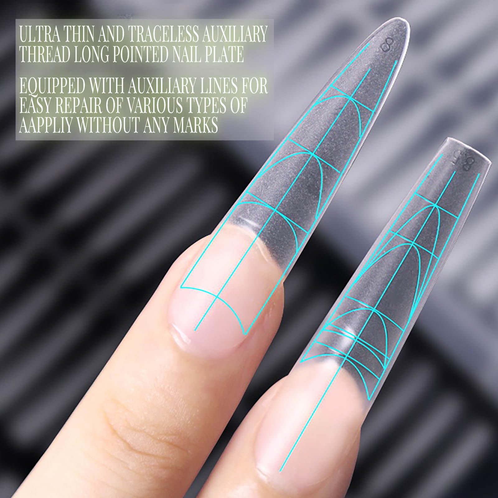 QQPPOLIU Fake Nails,320 Pcs Xxl Long False Nails 2024 with Auxiliary Line Clear Base Acrylic Long Almond Shape Artificial Nails High Heels Shape Trimmable Ultra-Thin Soft Full Cover Nails Kits - Image 2