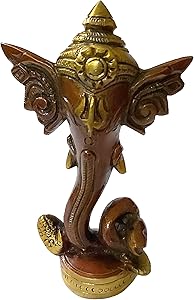 PARIJAT HANDICRAFT Brass Ganesh on Trunk Abstract Idol Ganesha Bhagwan Statue Murti Decorated Ganpati for Home Office Entrance Decor Antique Finished