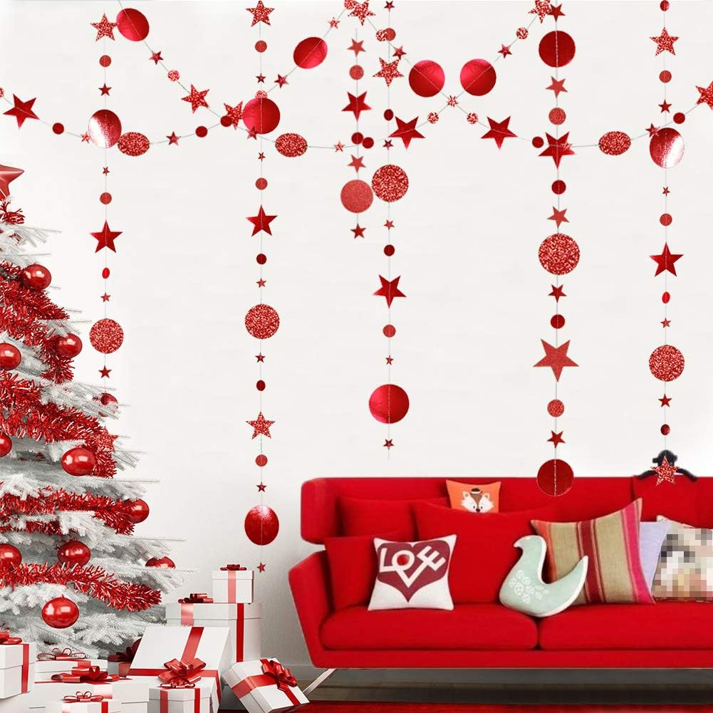 Decor365 Shimmer Red Circle Dots and Star Garlands Christmas Tree Decorations/Chinese New Year Hanging Bunting Metallic Banner Halloween/Bridal Shower/Baby Shower/Showcase/Wedding/Curtains Props - Image 5