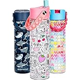 Elemental Splash Water Bottle with Straw - BPA-Free Tritan Plastic Reusable Water Bottle with Pop It Strap - Ideal for Travel, Gym and Sports - Leak Proof when Spout is Closed - 26oz - Girl Power