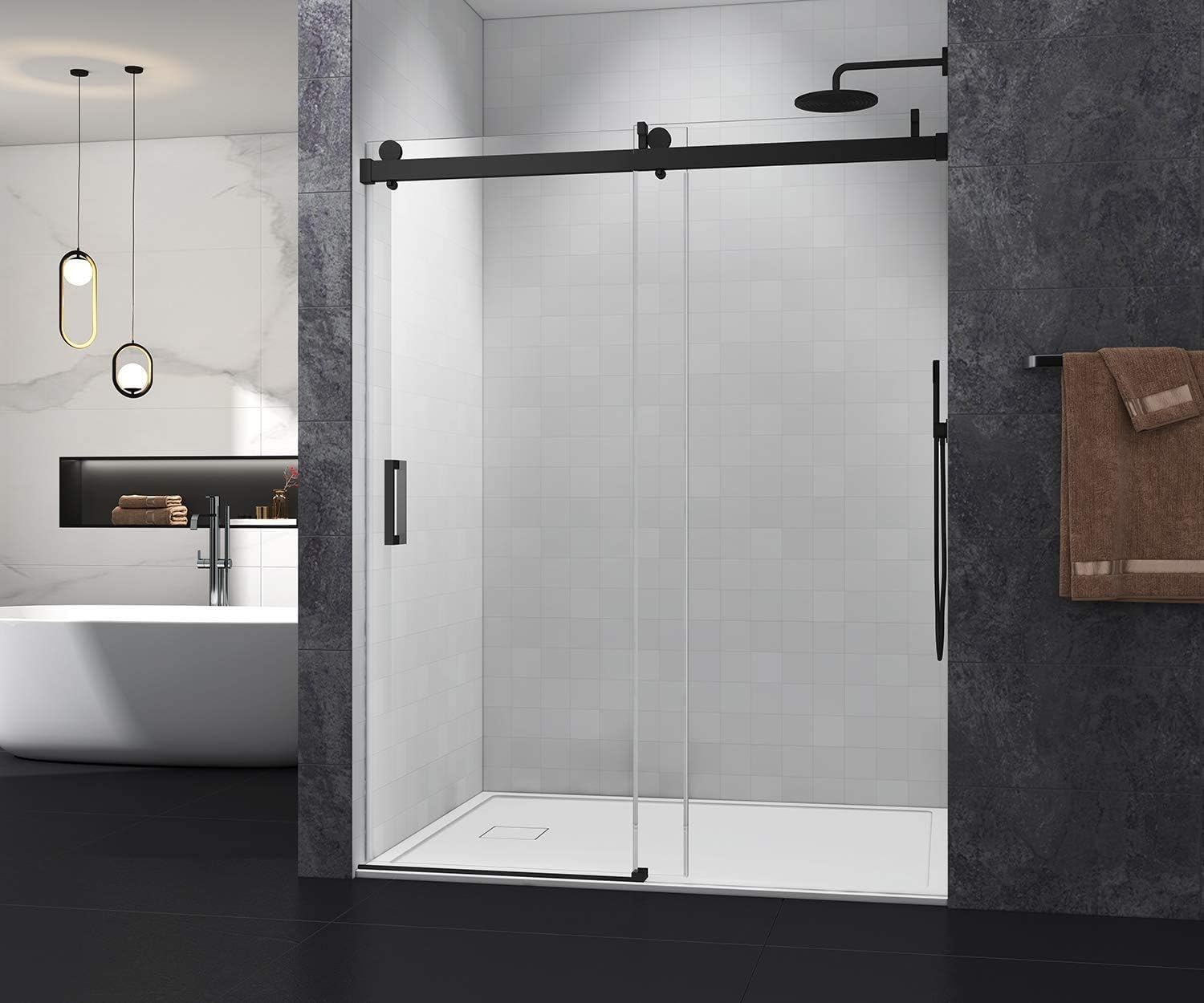 MCOCOD Frameless Single Sliding Shower Doors (6872"W 76"H) with Soft