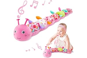 Sumobaby Infant Baby Musical Stuffed Animal Toys for 0-3-6-12 Months,Multi Sensory Toys with Crinkle and Rattles, Tummy Time Toys for Newborn Boys Girls, Caterpillar, Pink