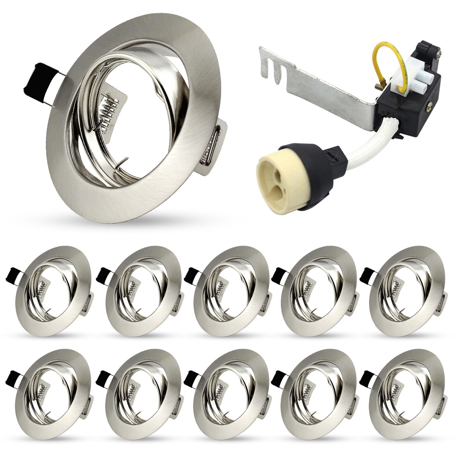 HiBay 10x Modern GU10 LED Downlights for Ceilings Tilt Recessed Ceiling Lights Round Brushed Chrome Spotlights Fitting 240V - Outer Diameter:90 mm,Cut-Out Hole Size:68-80 mm