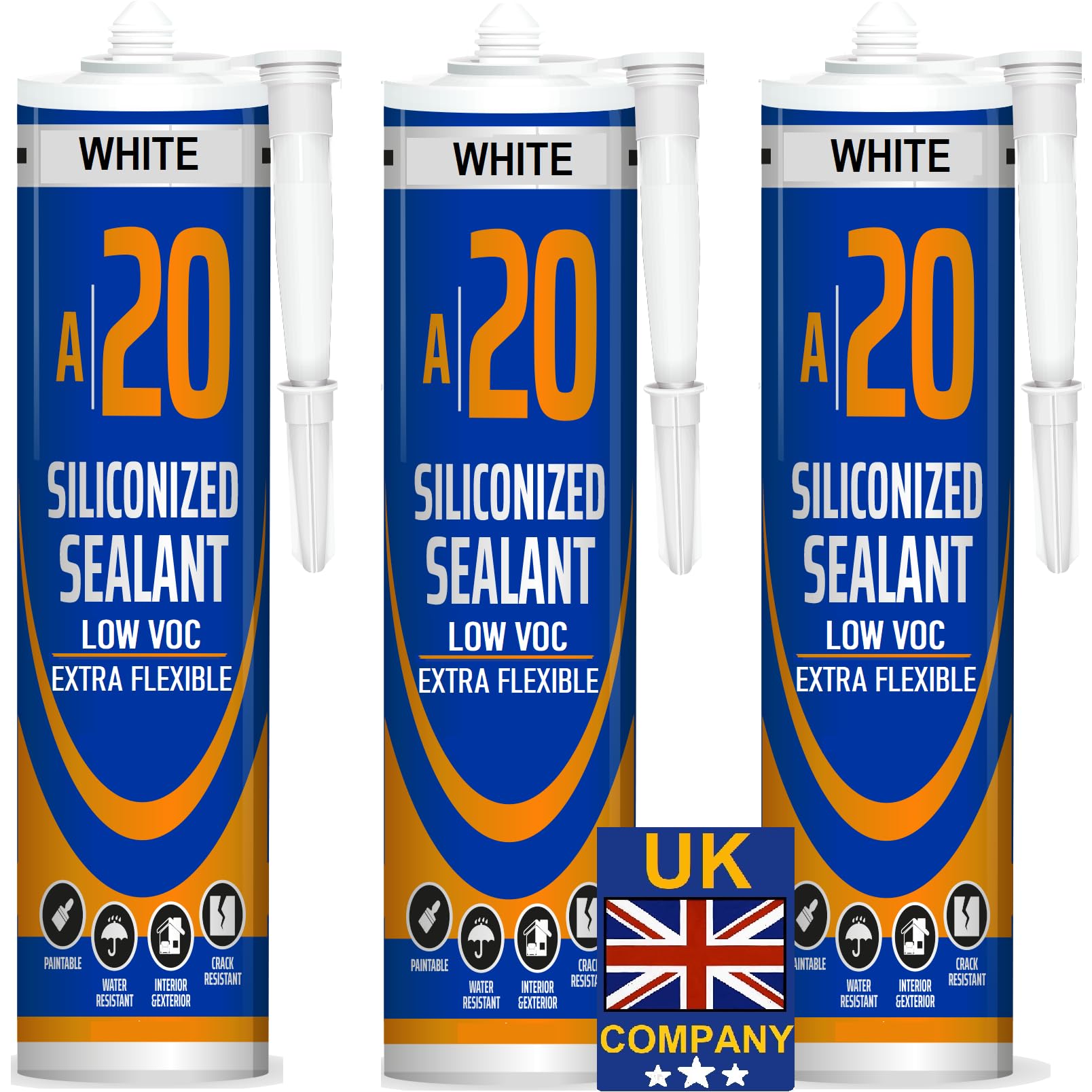 BONDIFY Waterproof Window Frame Sealant White 500g x 3PCs, 100% SOLVENT-FREE Paintable Silicone Sealant Acrylic, White Mastic for Filling Cracks and Gaps, Bathroom, Kitchen and Door, UPVC use