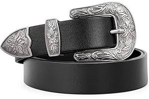 WERFORU Women Leather Belt for Jeans- Western Vintage Ladies Boho Waist Belt for Dress