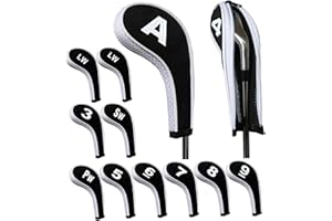 12PCS Golf Iron Covers Number Print Golf Iron Head Covers Long Neck with Zipper, Club Head
