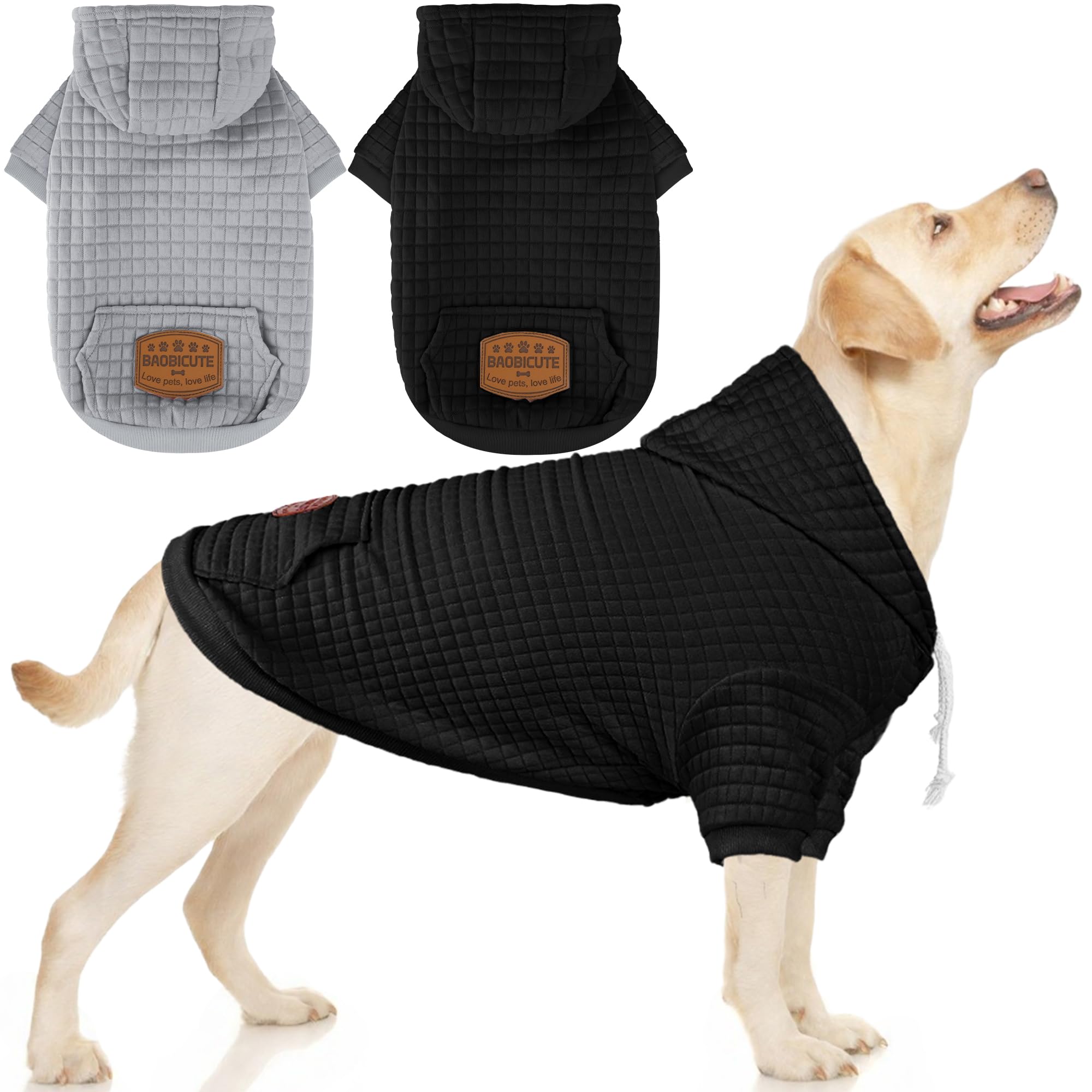 Photo 1 of 2 Pack Dog Hoodie Sweaters for Small Medium Dogs Warm Dog Clothes for Large Dogs Soft Waffle-Like Laminated Sweatshirt Bulldog (Black+Grey, XXL (Back: 26",Chest: 34.5", Neck: 25"))