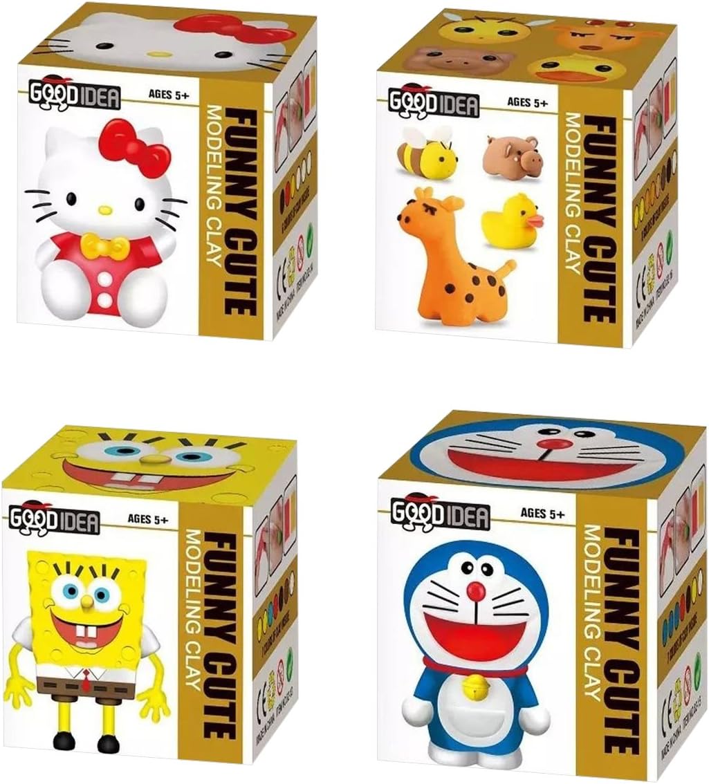 ZERBO CLAY Set of 4 Modeling and Sculpting Characters Air-Dry Clay Set, Cartoon