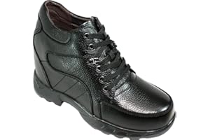 Calden Men's Invisible Height Increasing Elevator Shoes - Black Pebble Grain Leather Lace-up Boots - K107216-5.2 Inches Taller