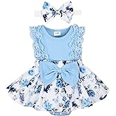 KAFIREN Baby Girl Clothes Newborn Romper Dress Infant Lace Ruffle Sleeveless Summer Outfits with Headband 0-12 Months