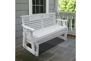 Beneouya 5FT Heavy Duty 800 LBS Patio Glider, Outdoor Glider Bench with Roll Back Pressure Treated with 2 Cupholders and Deep Contoured 2-Seater for Outside Patio, Yard, Balcony, Porch,White