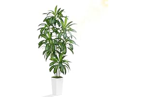 ZEEOZE 210cm Dracaena Plant Artificial Tree Tall Fake Tropical Floor Plants Potted Artificial Silk Tree Leaf Faux Trees White