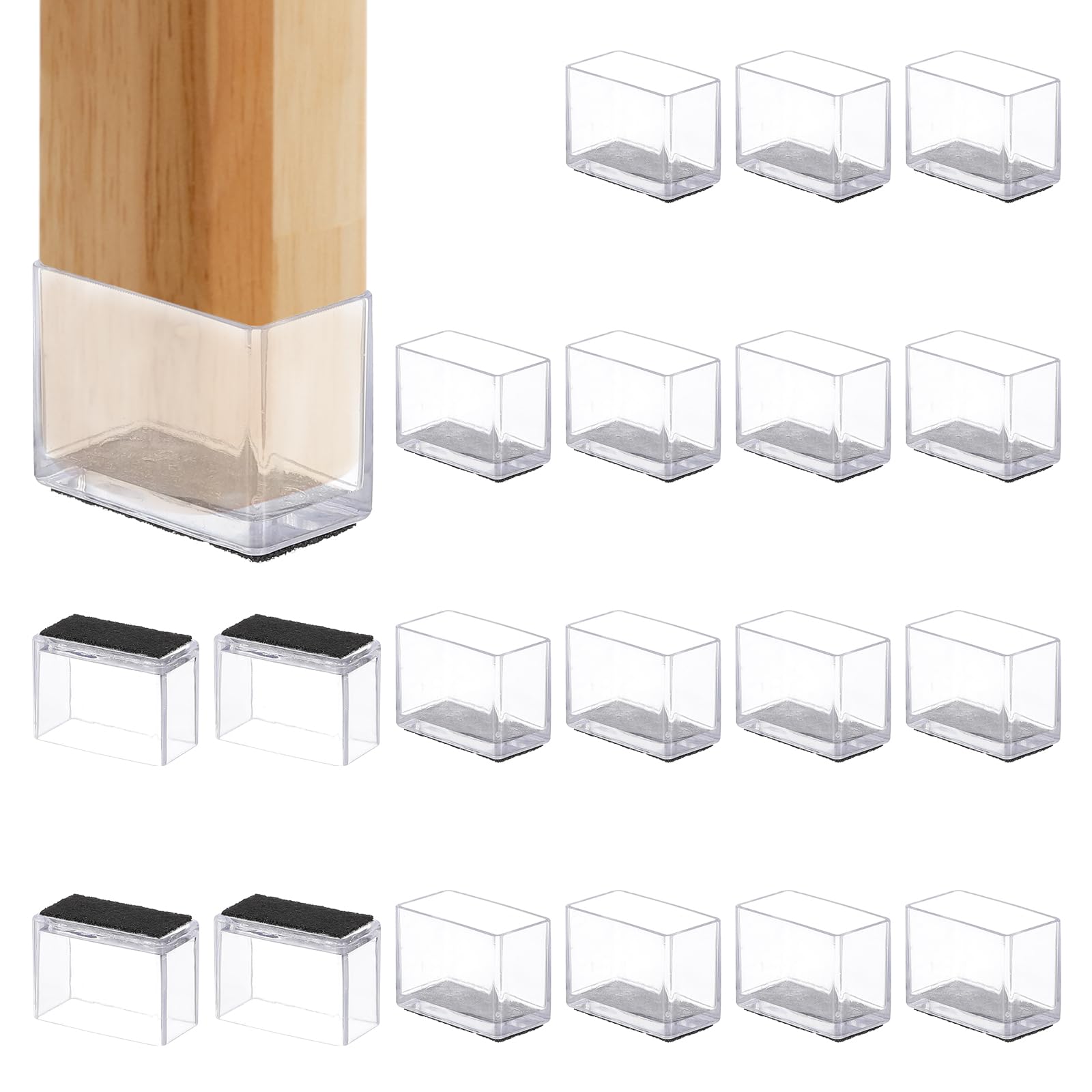PATIKIL Chair Leg Floor Protector for Hardwood Floors, 20 Pcs Rectangle PVC Felt Fit 1.18" x 0.59" Furniture Leg Cap Furniture Feet Cover Furniture Feet Carpet Small Slider, Transparent