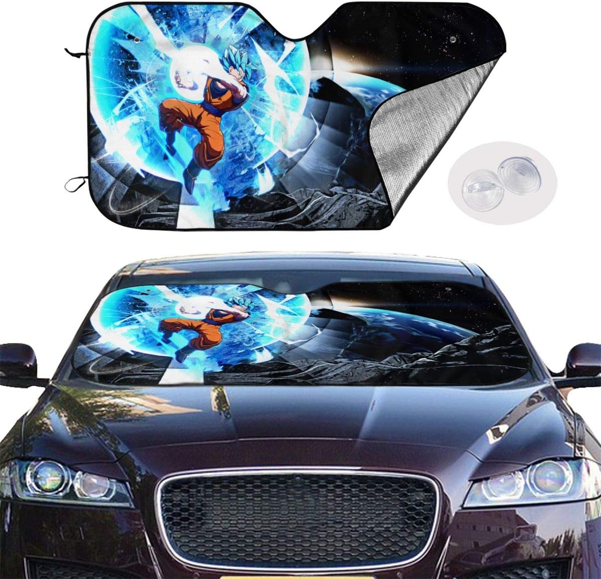 Car Windshield Sun Shade Blocks UV Rays Sun Visor Protector - Goku Dragon Ball Fighterz Sunshade to Keep Your Vehicle Cool